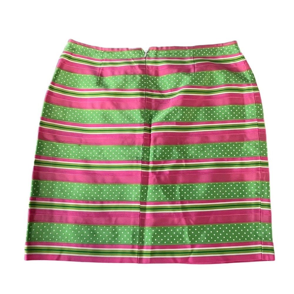Vintage y2k Pink Green Polka Dot Striped Mini Skirt Barbiecore Sz 8 Preppy Chic